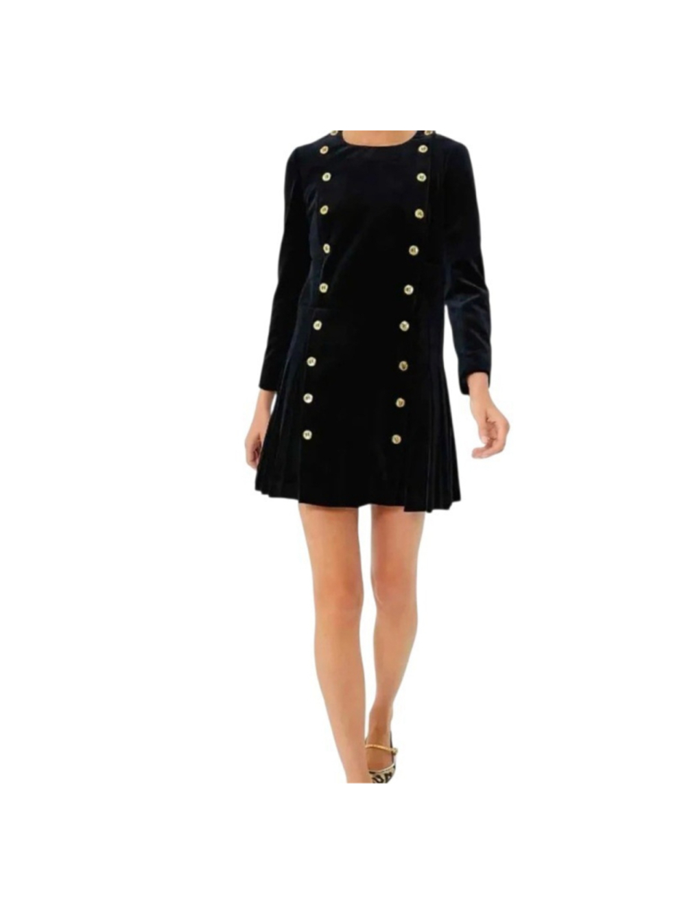 Tuckernuck Whitney Military-inspired Black Velvet A-line Silhouette Dress XS